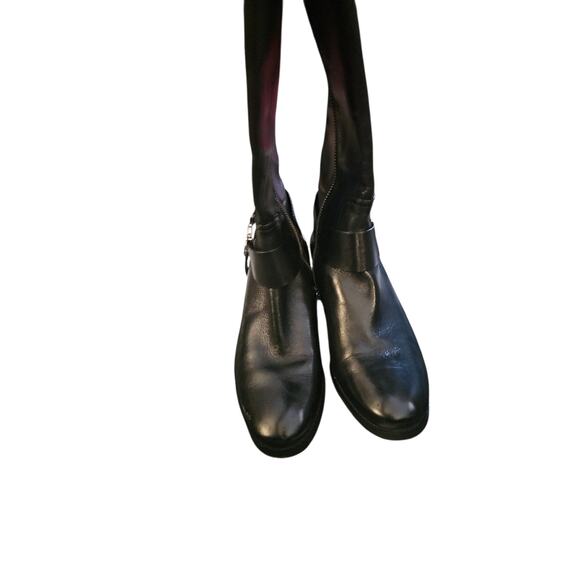 Michael Kors Black Leather Fulton Knee High Tall Riding Boots silver logo sz 6.5 - Picture 4 of 6
